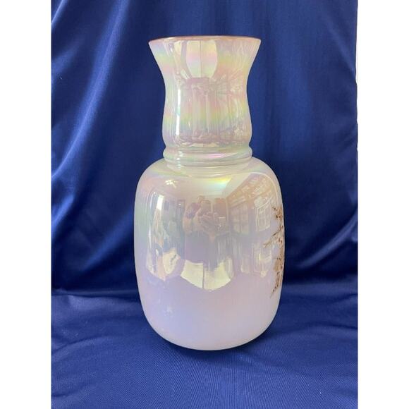 White Pearlized Porcelain Vase with Hand Painted Blossoms and Butterflies - Picture 4 of 8